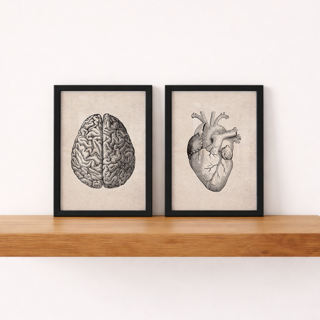 Composição Brain and Heart Vintage Tamanho A5 - Pronta Entrega
