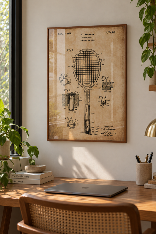 Quadro Patente Raquete Tênis sepia
