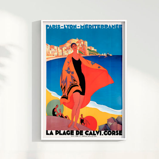 Quadro Poster Vintage La Plage de Calvi Roger Broders