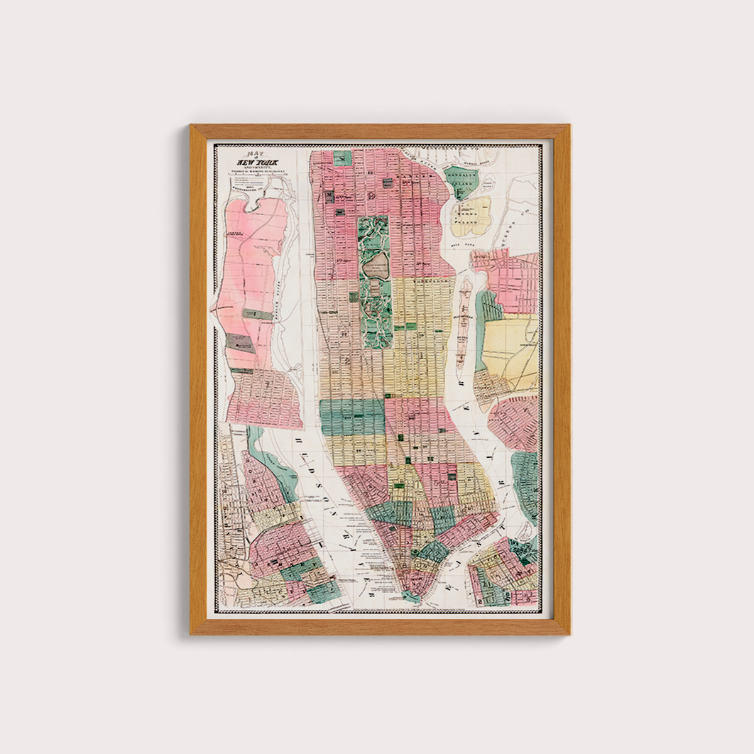 Quadro Mapa Vintage NYC Tamanho 68,2x49cm