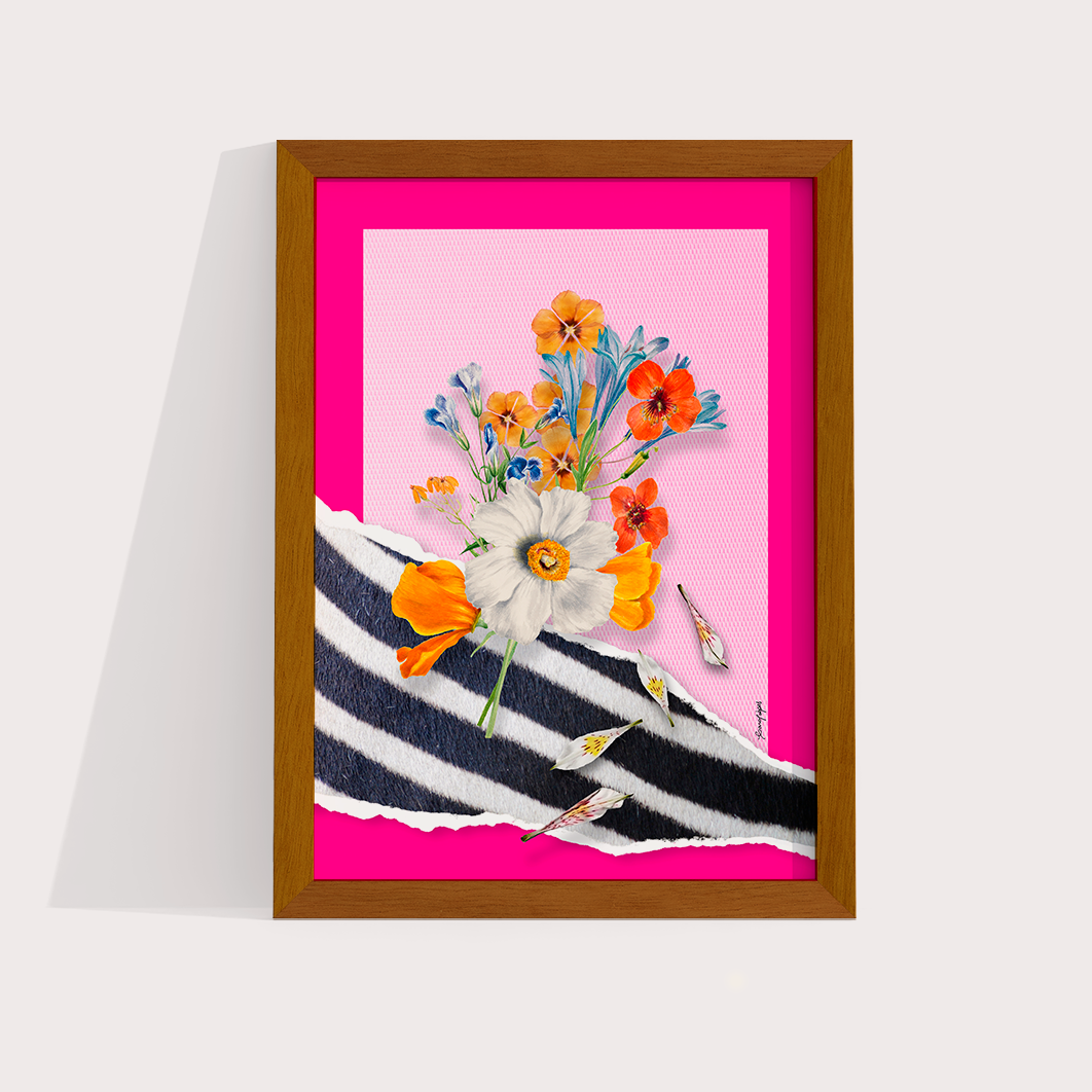 Quadro Flores animal print Zebra por Adoro Cores