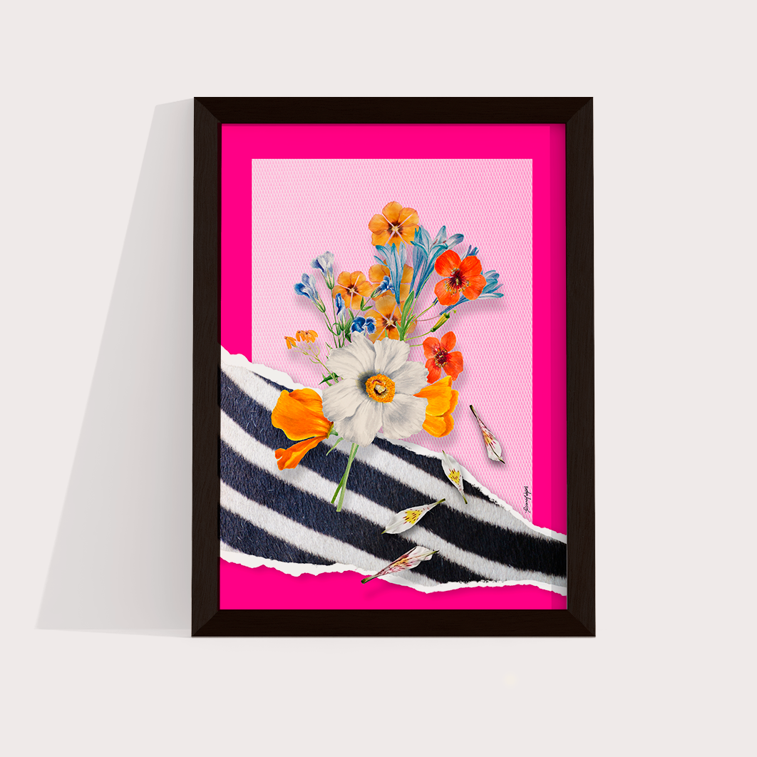 Quadro Flores animal print Zebra por Adoro Cores