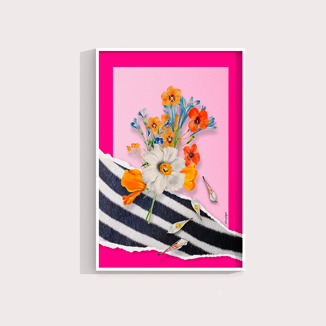Quadro Flores animal print Zebra por Adoro Cores