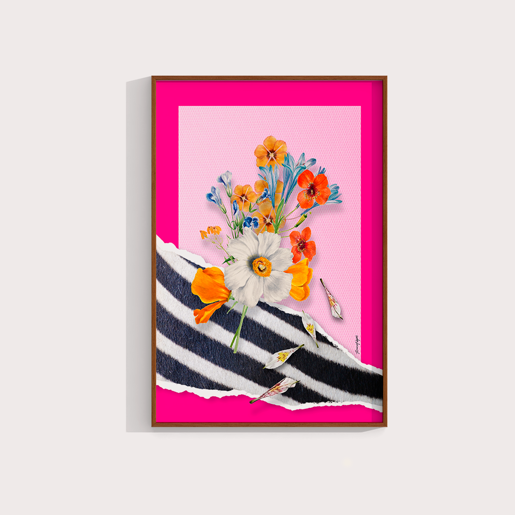 Quadro Flores animal print Zebra por Adoro Cores