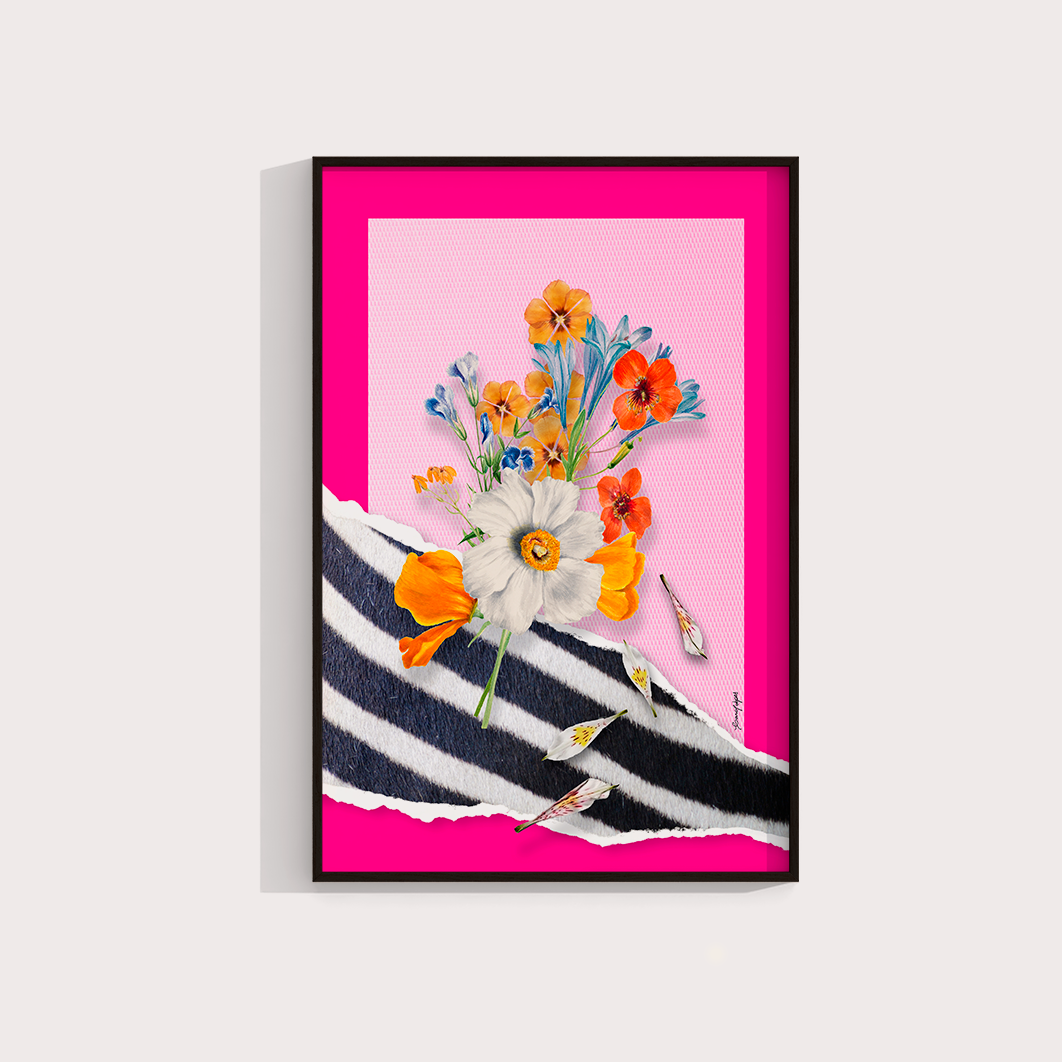 Quadro Flores animal print Zebra por Adoro Cores