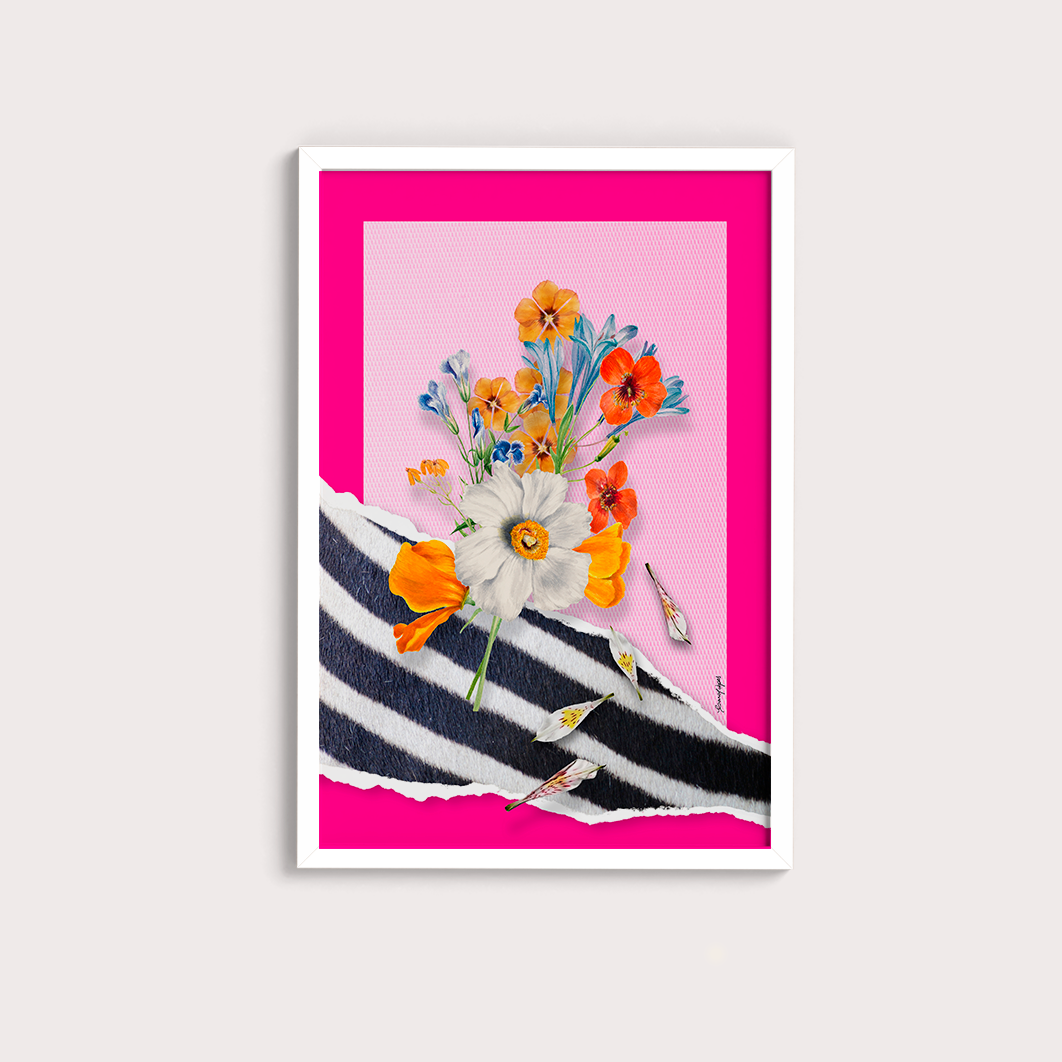 Quadro Flores animal print Zebra por Adoro Cores