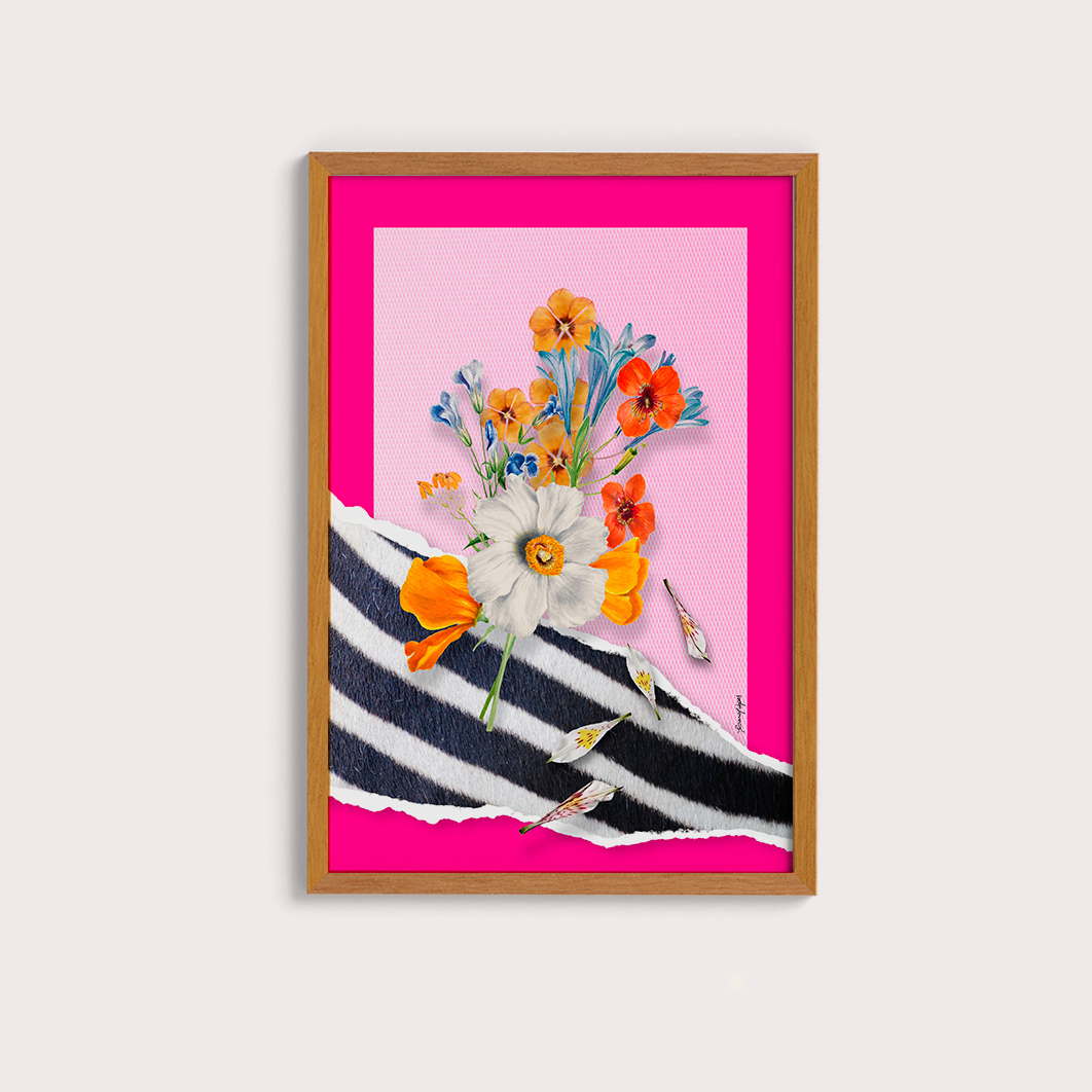 Quadro Flores animal print Zebra por Adoro Cores
