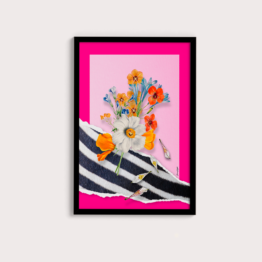 Quadro Flores animal print Zebra por Adoro Cores