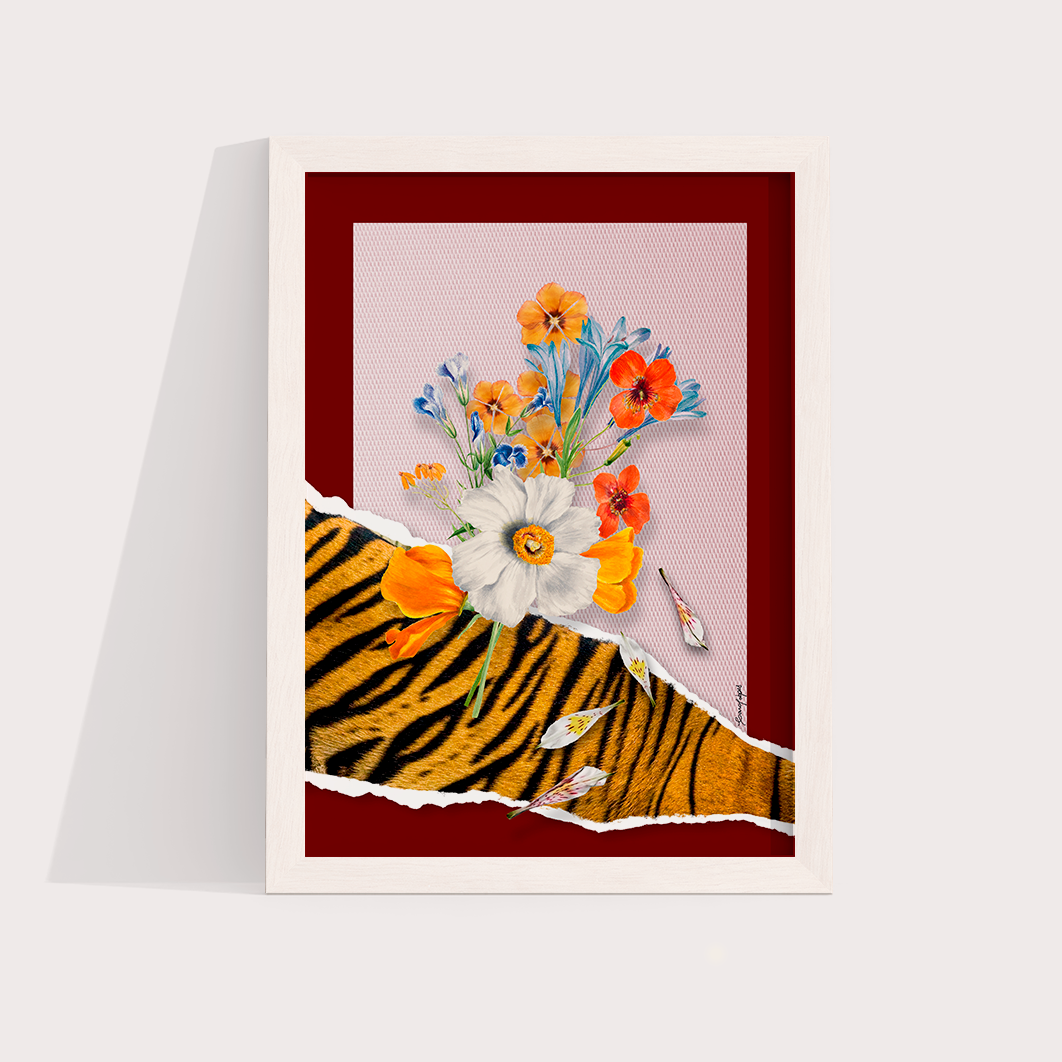 Quadro Flores animal print Tigre por Adoro Cores