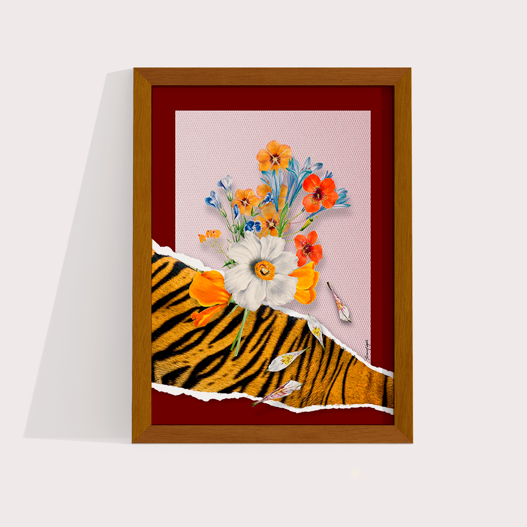 Quadro Flores animal print Tigre por Adoro Cores