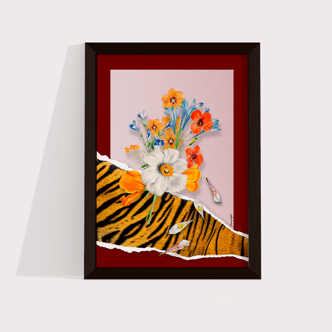 Quadro Flores animal print Tigre por Adoro Cores