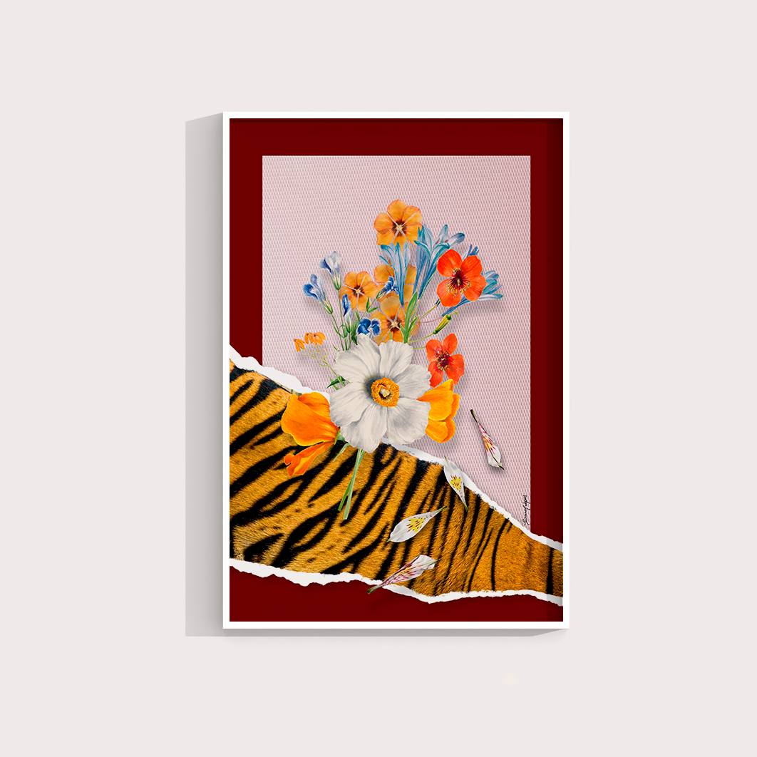 Quadro Flores animal print Tigre por Adoro Cores
