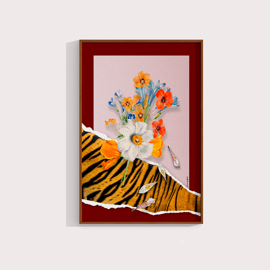 Quadro Flores animal print Tigre por Adoro Cores