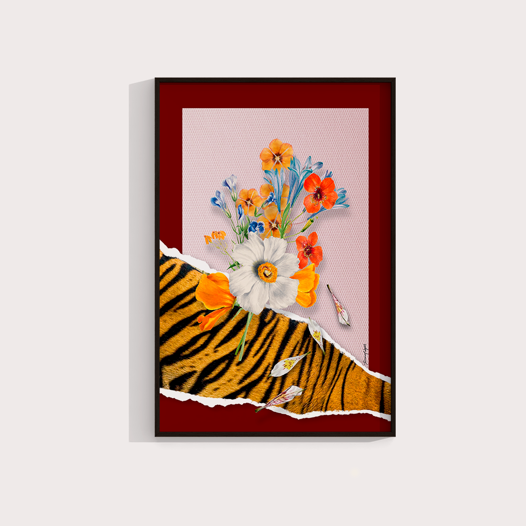 Quadro Flores animal print Tigre por Adoro Cores