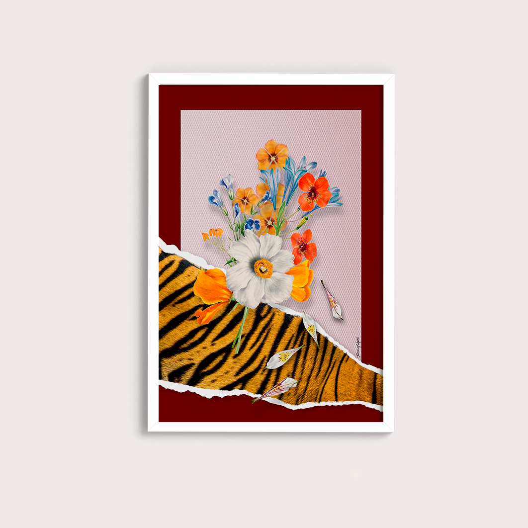 Quadro Flores animal print Tigre por Adoro Cores