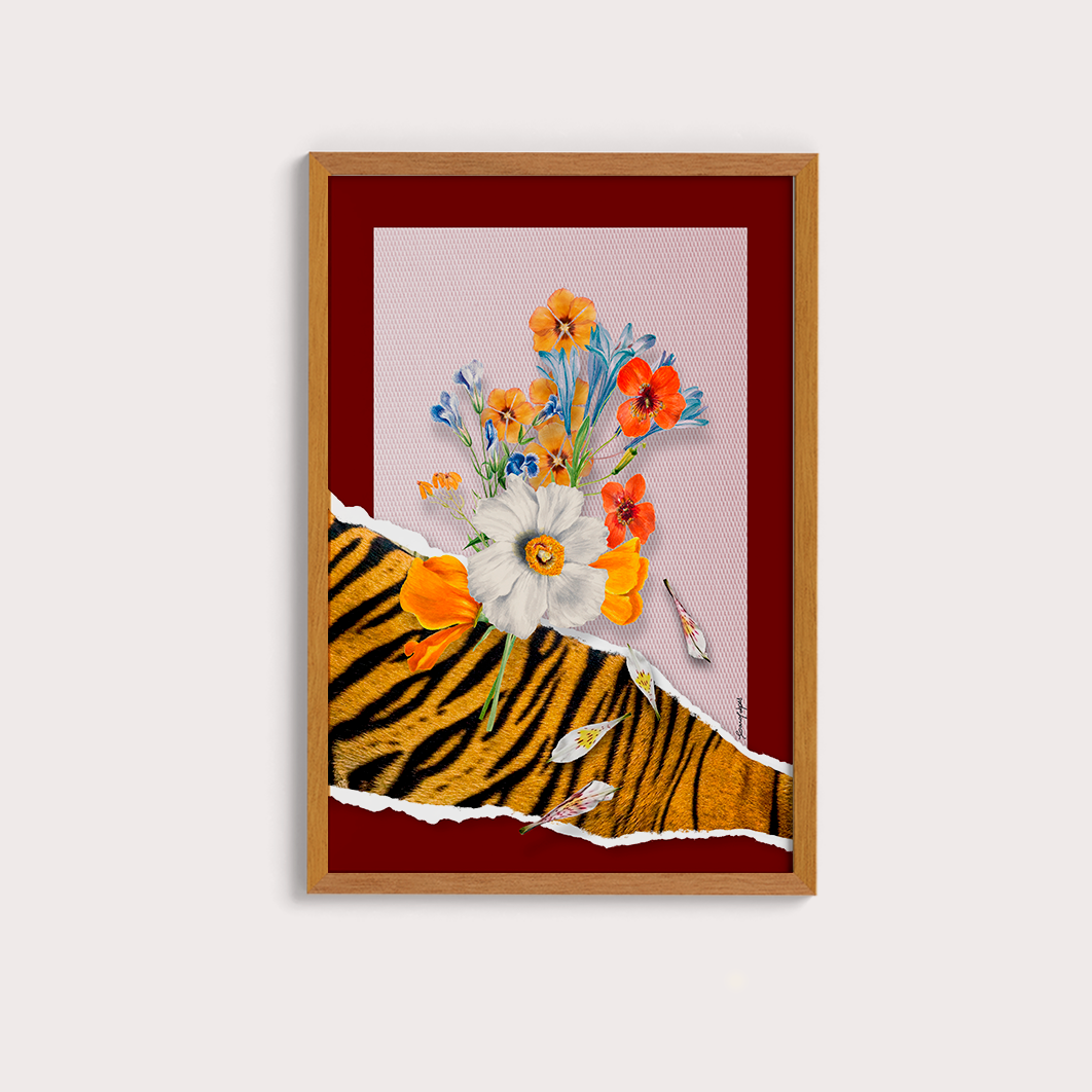 Quadro Flores animal print Tigre por Adoro Cores