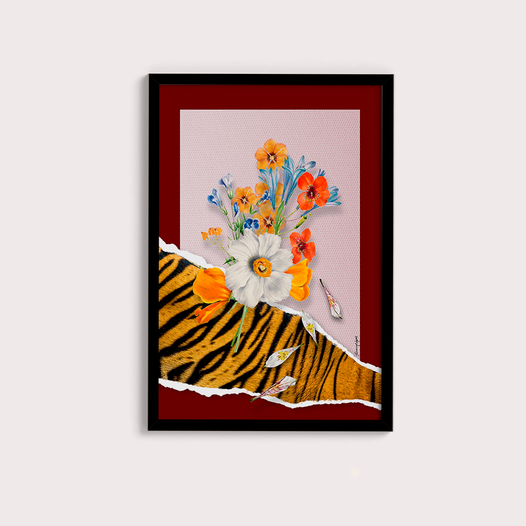 Quadro Flores animal print Tigre por Adoro Cores