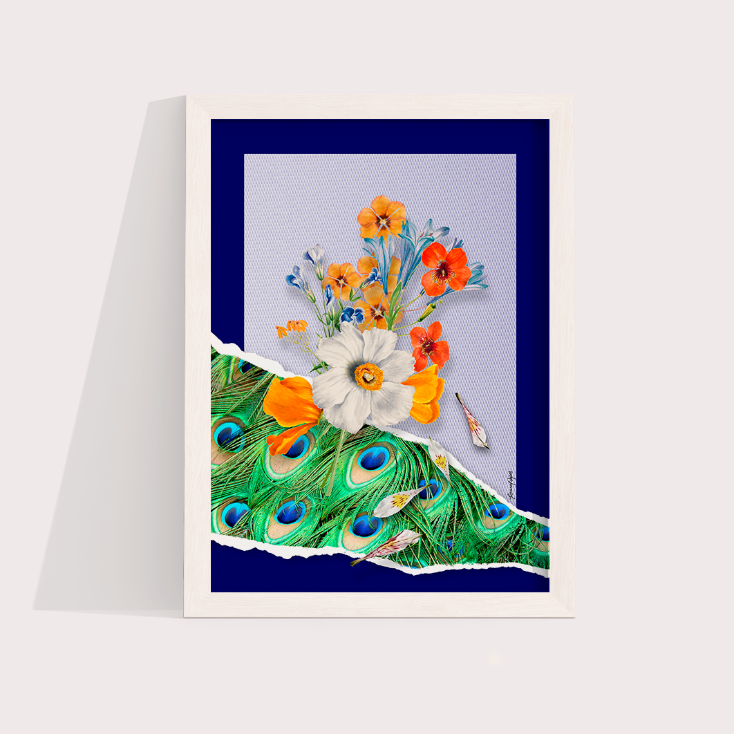 Quadro Flores animal print Pavão por Adoro Cores
