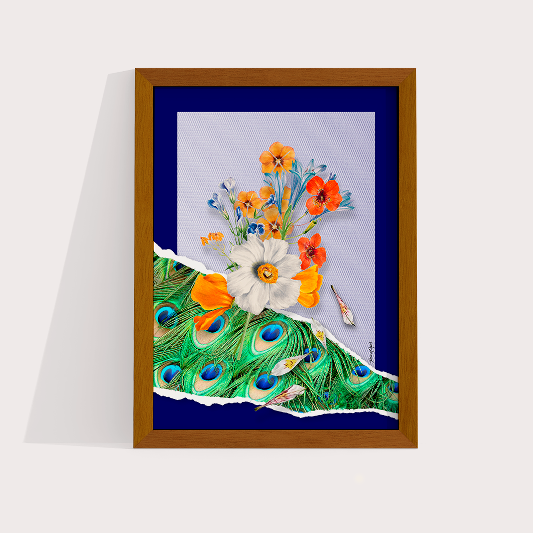 Quadro Flores animal print Pavão por Adoro Cores