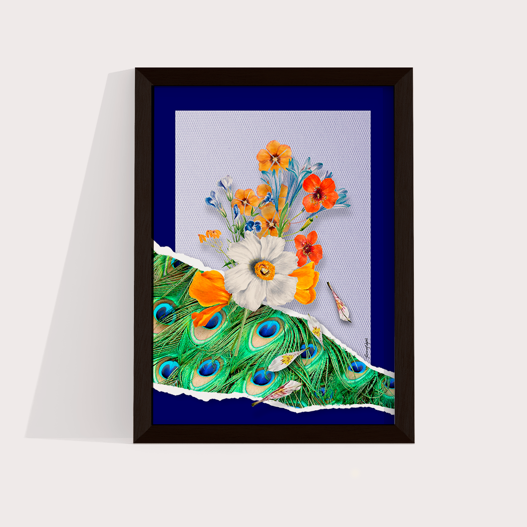 Quadro Flores animal print Pavão por Adoro Cores