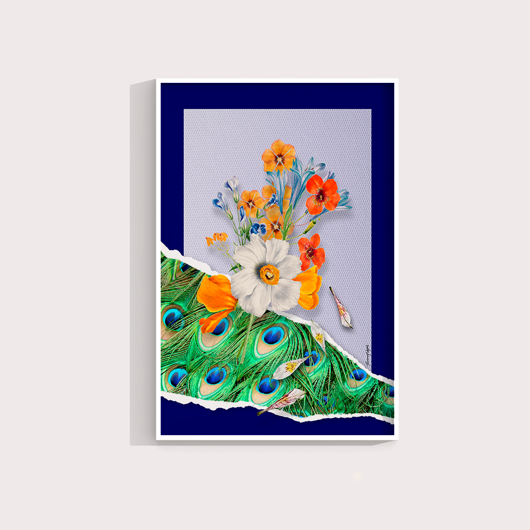Quadro Flores animal print Pavão por Adoro Cores
