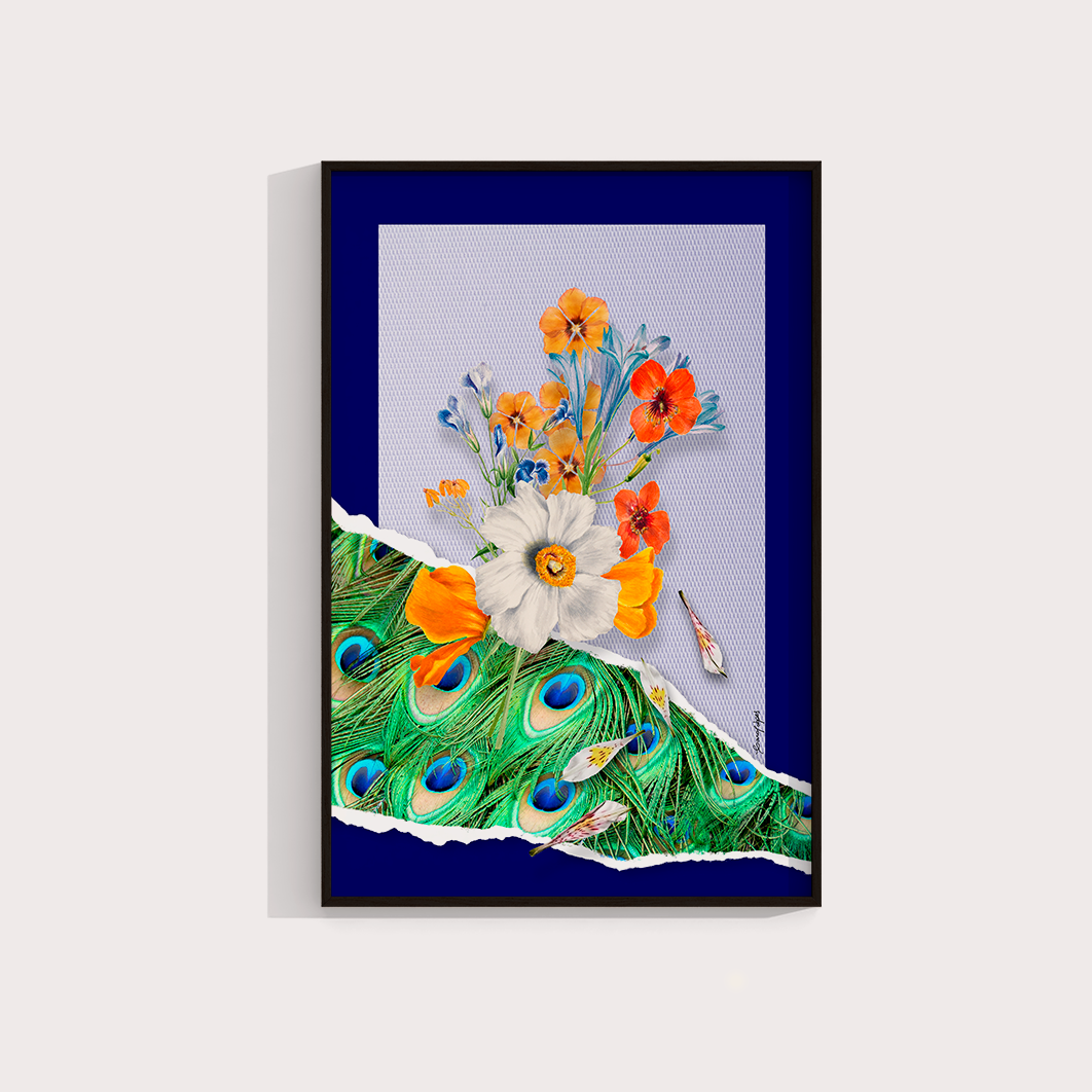 Quadro Flores animal print Pavão por Adoro Cores