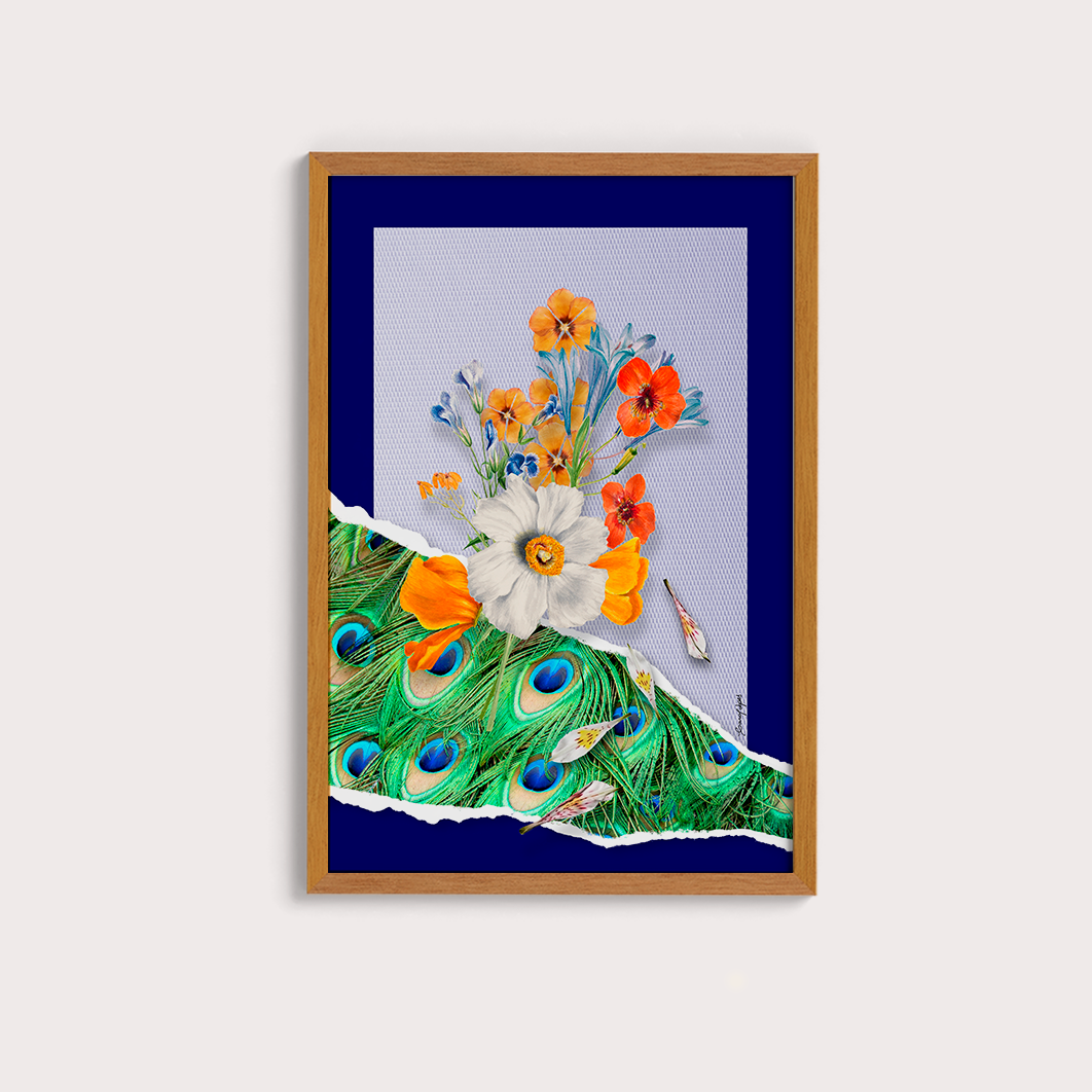 Quadro Flores animal print Pavão por Adoro Cores