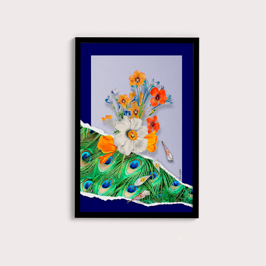 Quadro Flores animal print Pavão por Adoro Cores