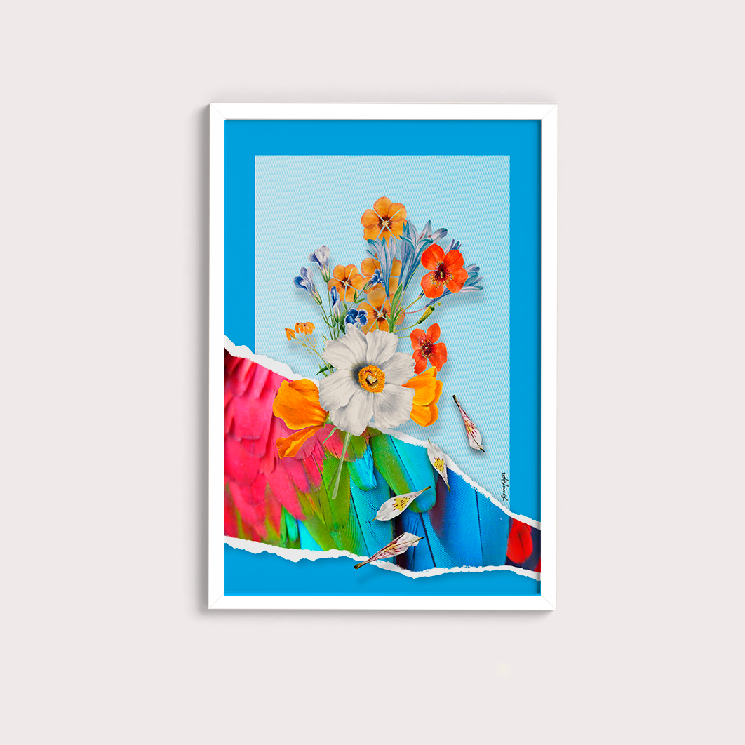 Quadro Flores animal print Arara por Adoro Cores