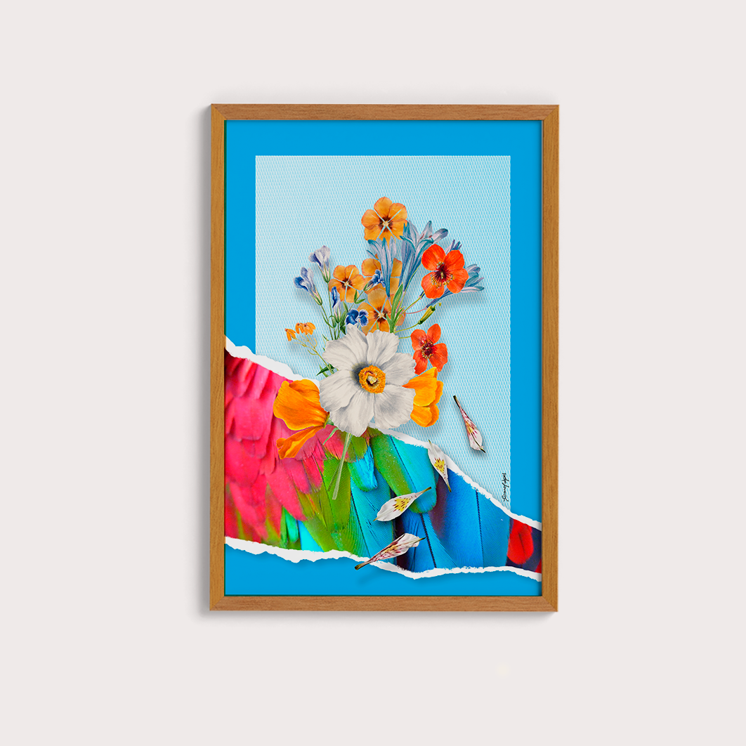 Quadro Flores animal print Arara por Adoro Cores