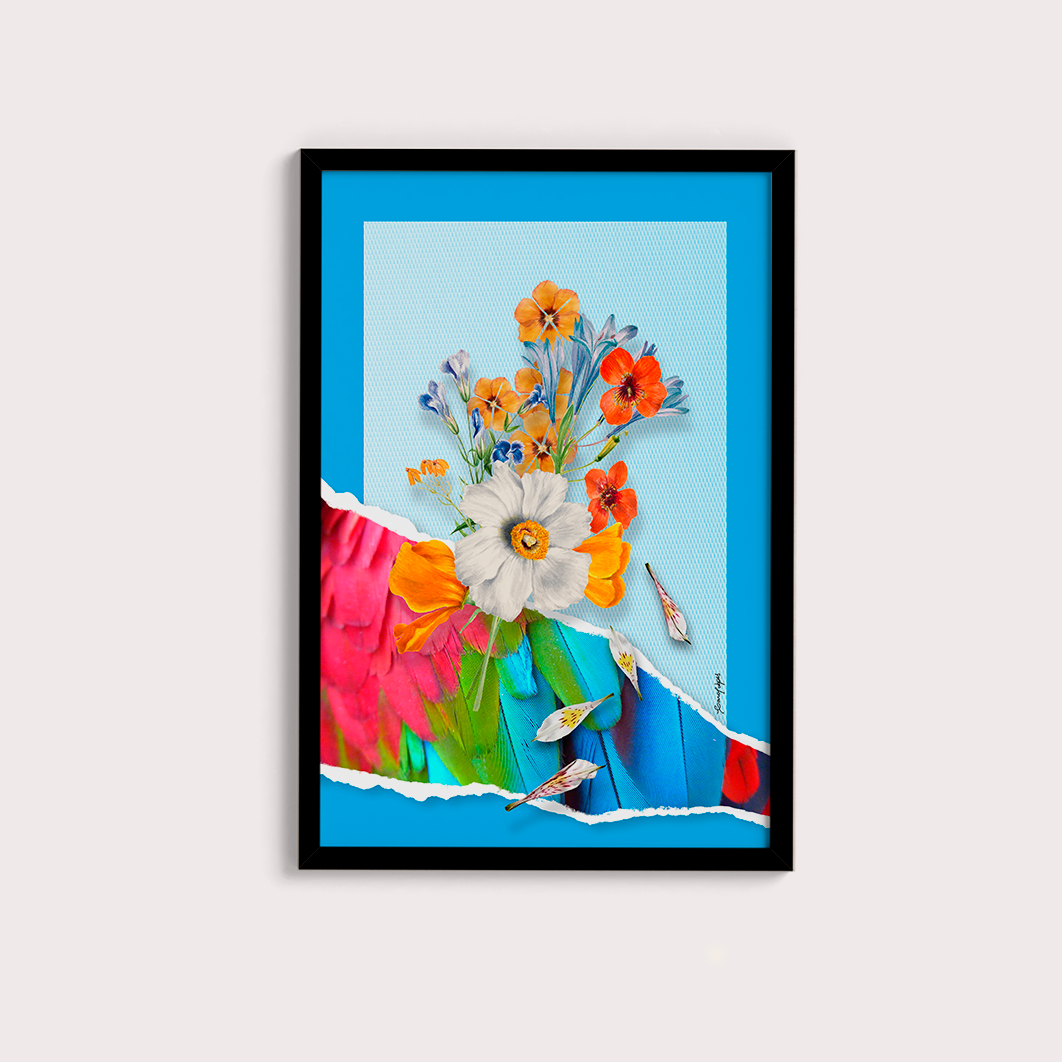 Quadro Flores animal print Arara por Adoro Cores