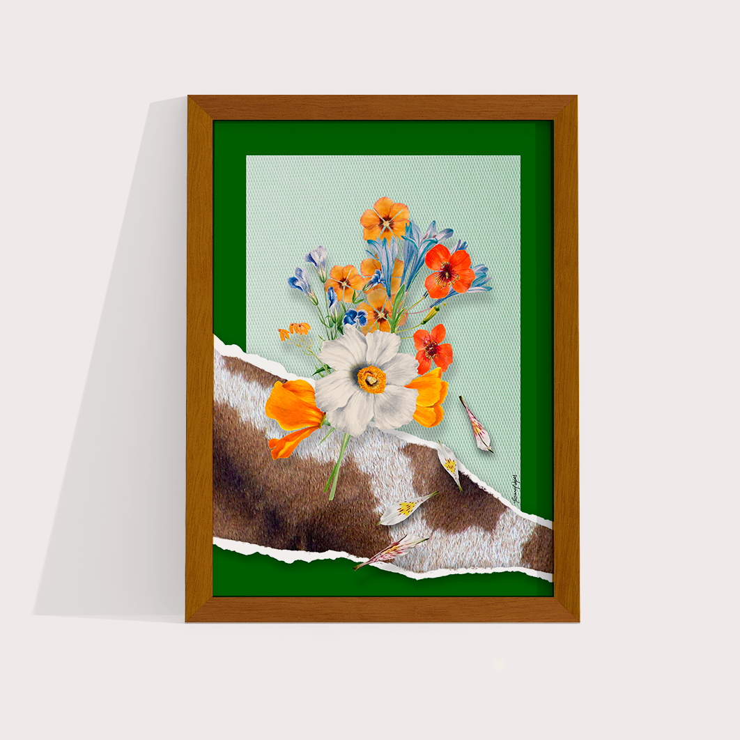 Quadro Flores animal print Girafa por Adoro Cores