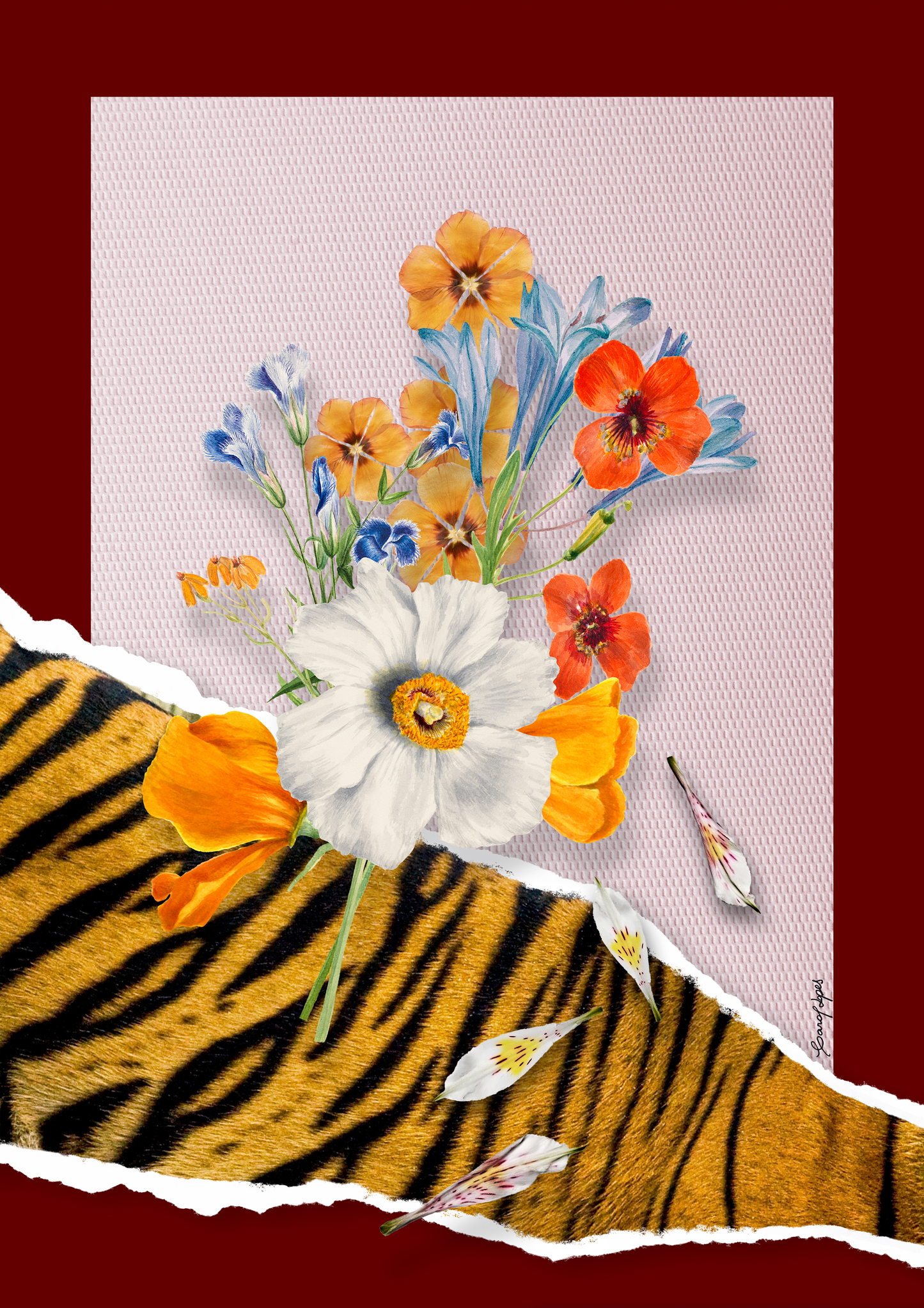 Quadro Flores animal print Tigre por Adoro Cores