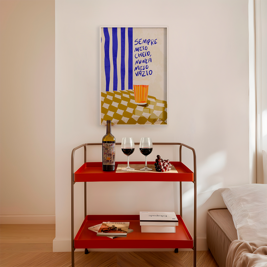 Quadro Sempre meio cheio por Elizeu Galvão moldura filete branca tamanho A2