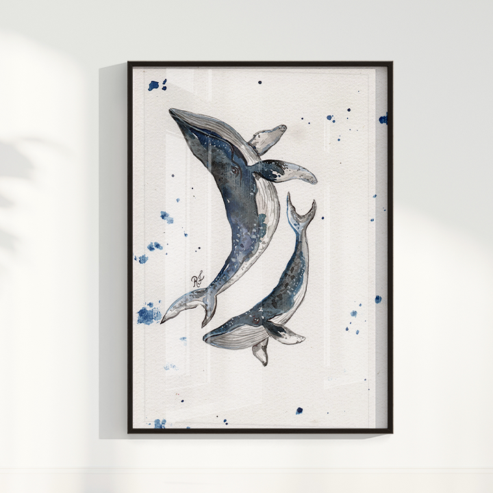 Quadro Baleias por aquarelando