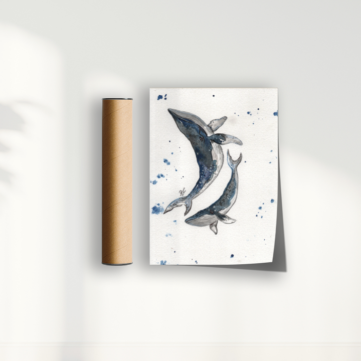 Quadro Baleias por aquarelando