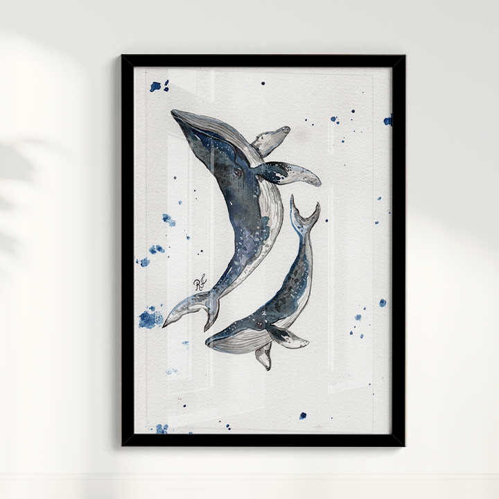 Quadro Baleias por aquarelando