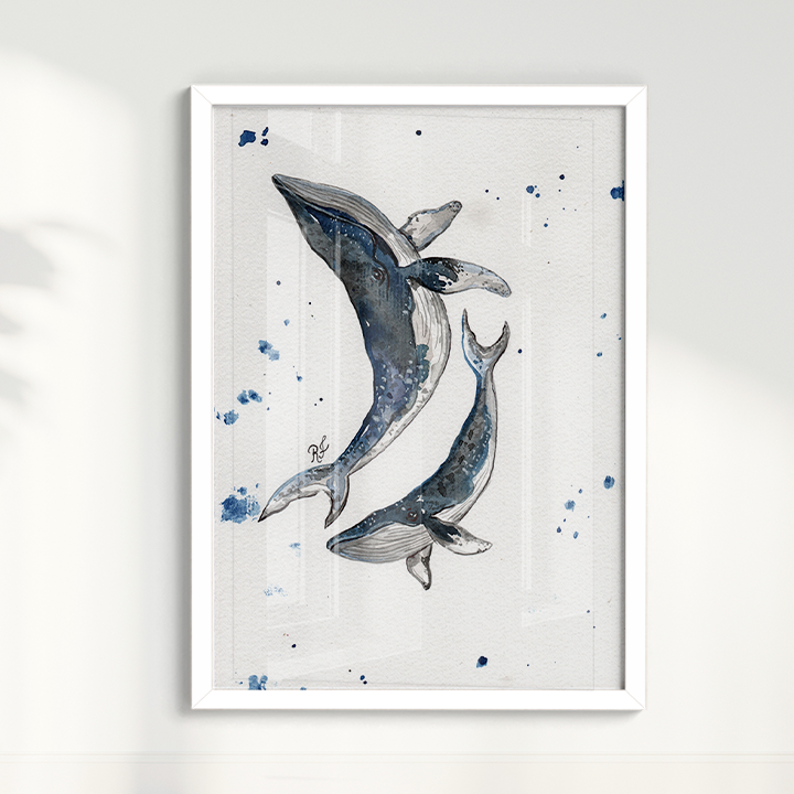 Quadro Baleias por aquarelando