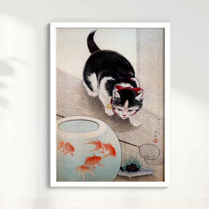Quadro Cat and goldfish bowl (1933) por Ohara Koson