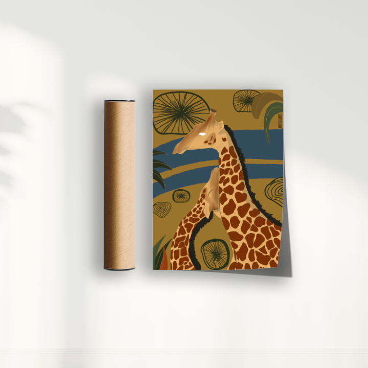 Quadro Girafa fundo Azul por Intui.Art