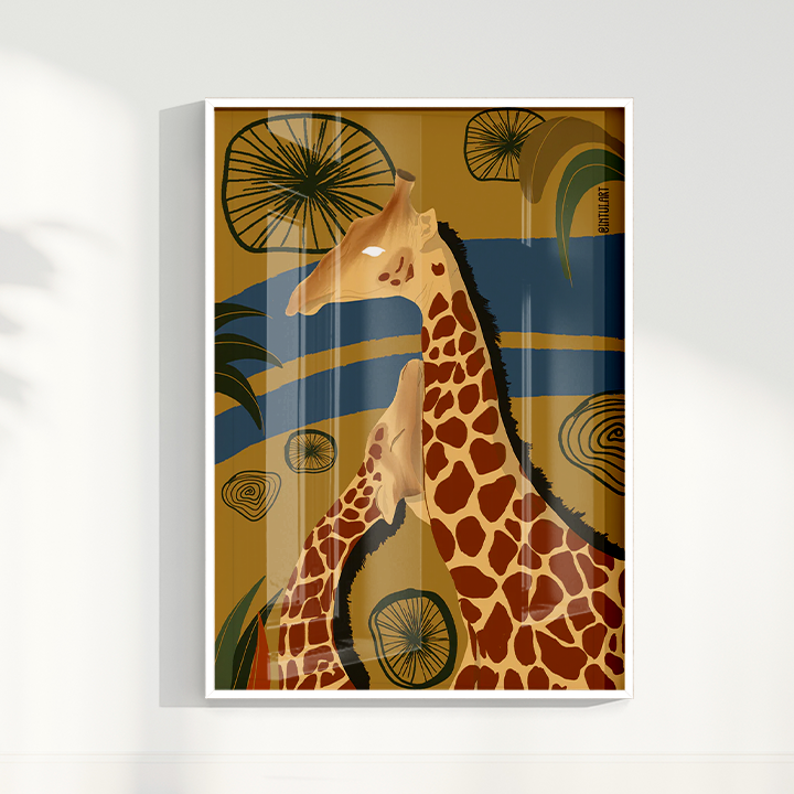 Quadro Girafa fundo Azul por Intui.Art