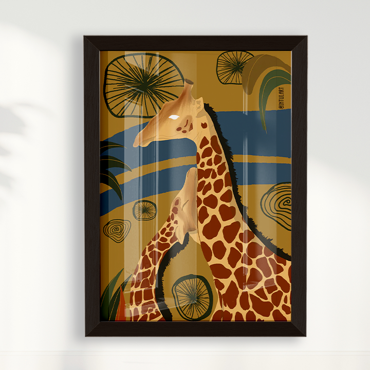 Quadro Girafa fundo Azul por Intui.Art