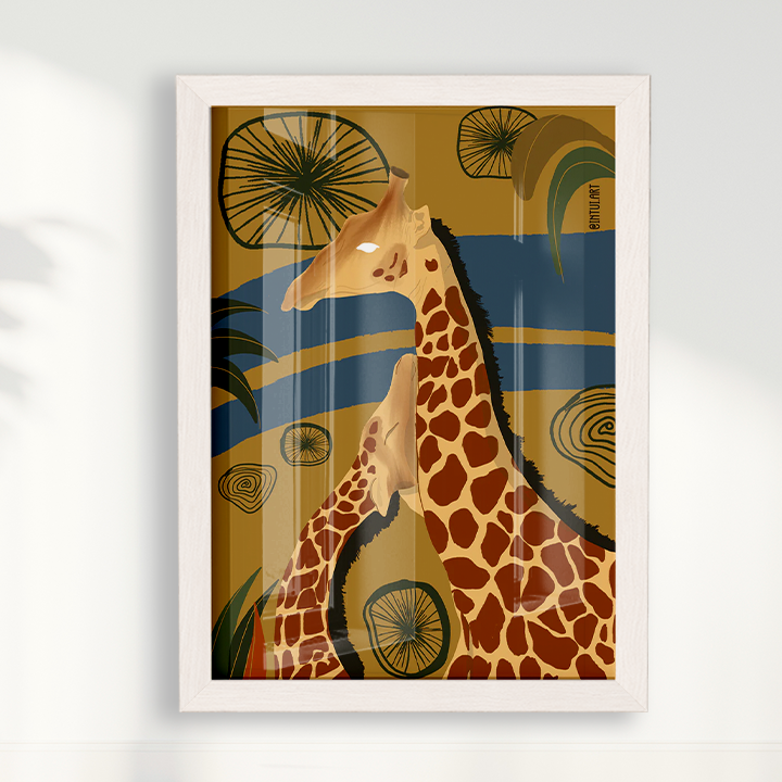 Quadro Girafa fundo Azul por Intui.Art