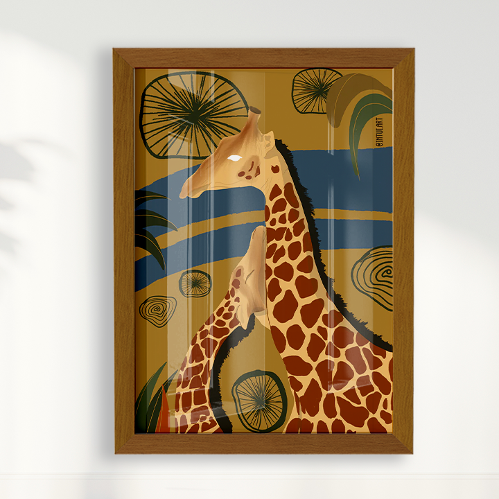 Quadro Girafa fundo Azul por Intui.Art