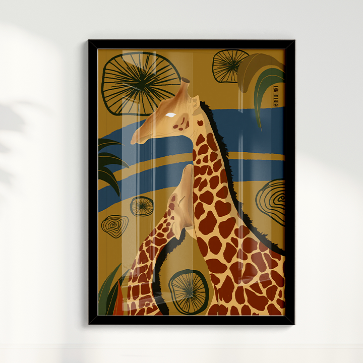 Quadro Girafa fundo Azul por Intui.Art