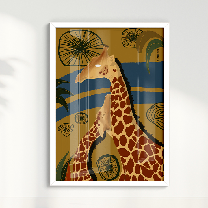 Quadro Girafa fundo Azul por Intui.Art