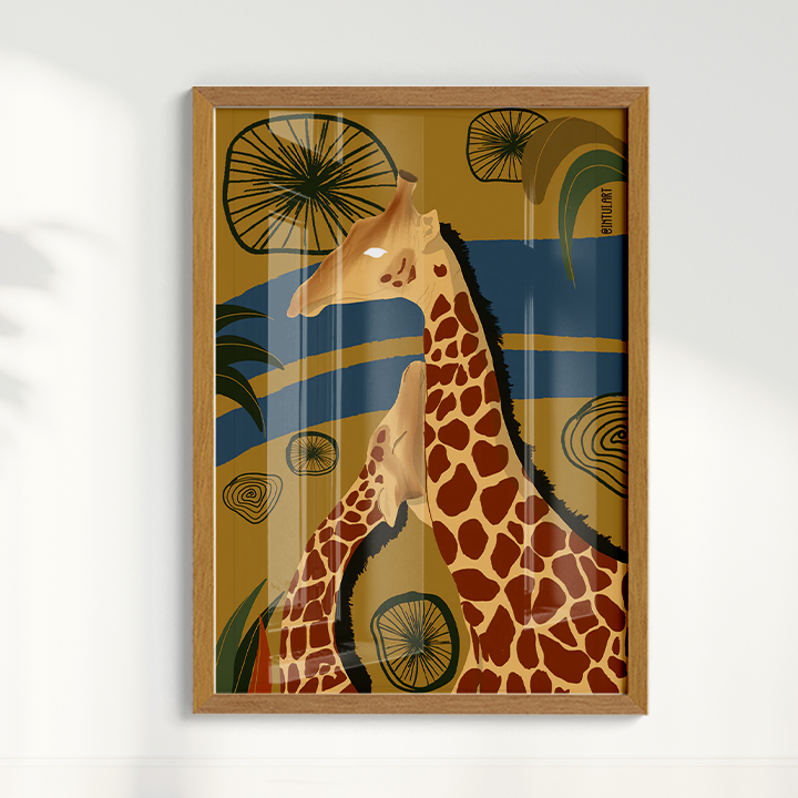 Quadro Girafa fundo Azul por Intui.Art