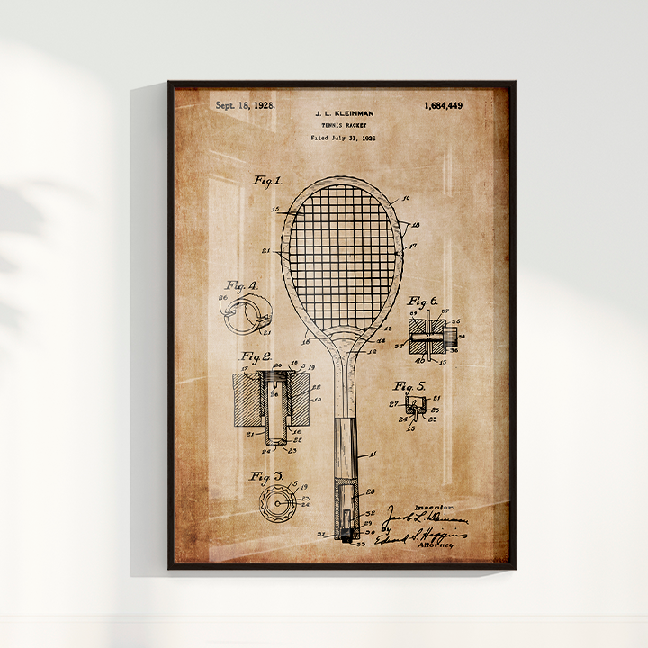 Quadro Patente Raquete Tênis sepia