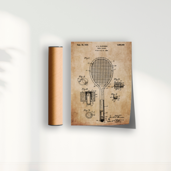 Quadro Patente Raquete Tênis sepia