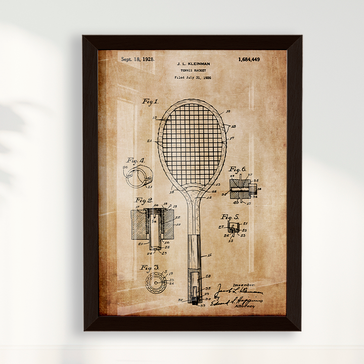 Quadro Patente Raquete Tênis sepia